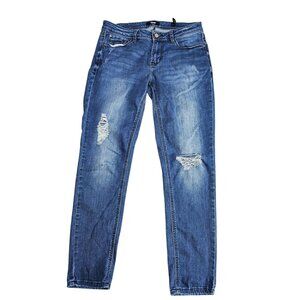 Kensie Effortless Ankle Jeans Womens 4/27 Blue Med Wash Mid Rise Distressed